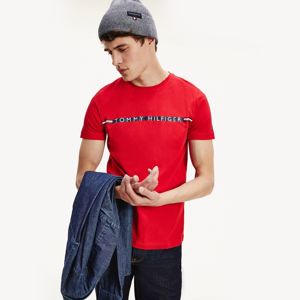 Tommy Hilfiger pánské červené tričko Mini Stripe - M (XLG)